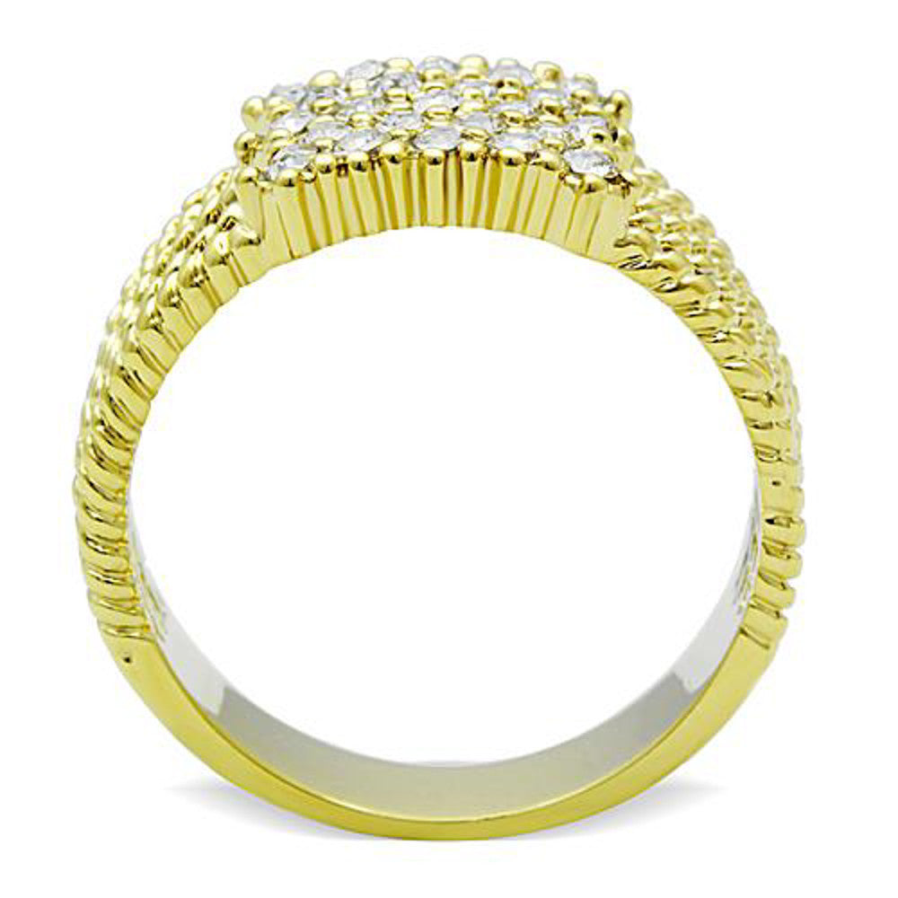 ARTK1400 Stainless Steel 14k Gold Ion Plated .34 Ct Crystal Cocktail Fashion Ring Sz 5-10